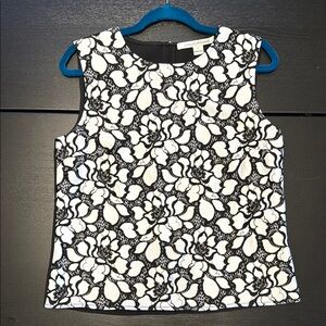 Diane von Furstenberg Black & White Floral Jacquard Top